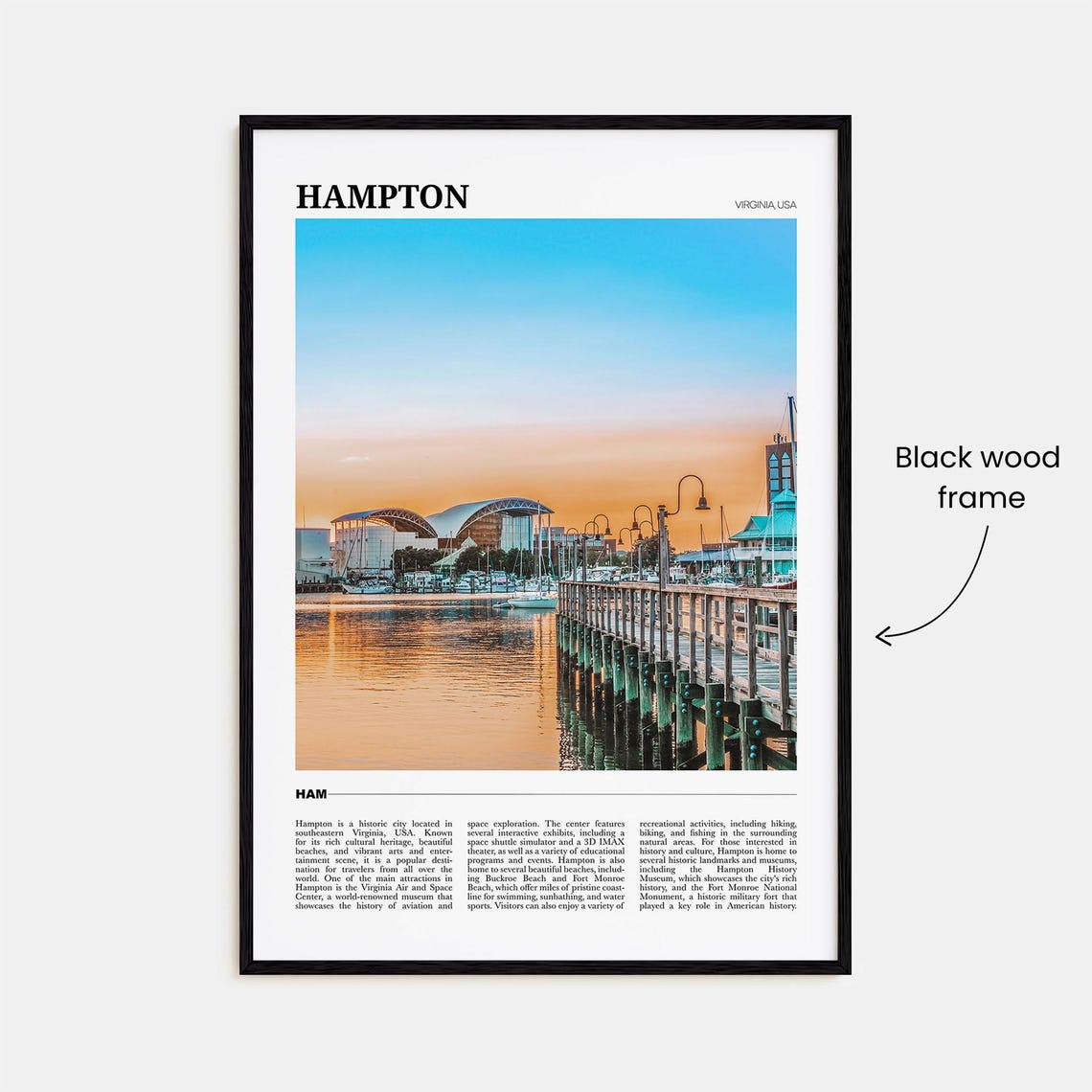 Hampton Virginia USA Waterfront Marina Sunset Glow Travel Poster - Image 2