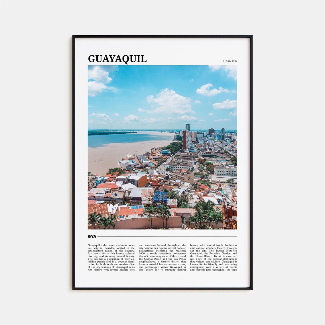 Guayaquil Ecuador Coastal City Bay Skyline Colorful Travel Poster