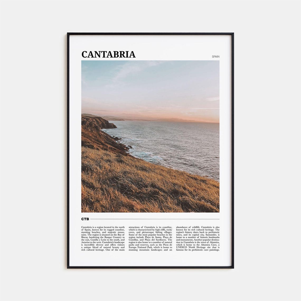 Cantabria Spain Rugged Coastline Cliffs Sunset Photo Travel Poster