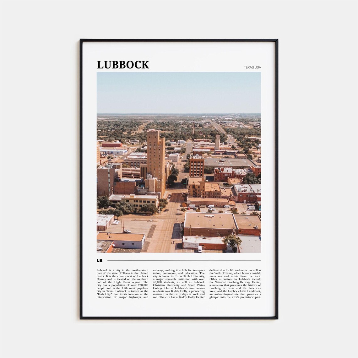 Lubbock Texas Downtown Aerial High Plains City View Travel Poster