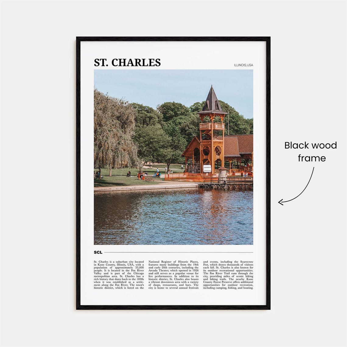 St Charles Illinois Fox River Riverside Pavilion Scene Travel Poster - Image 2