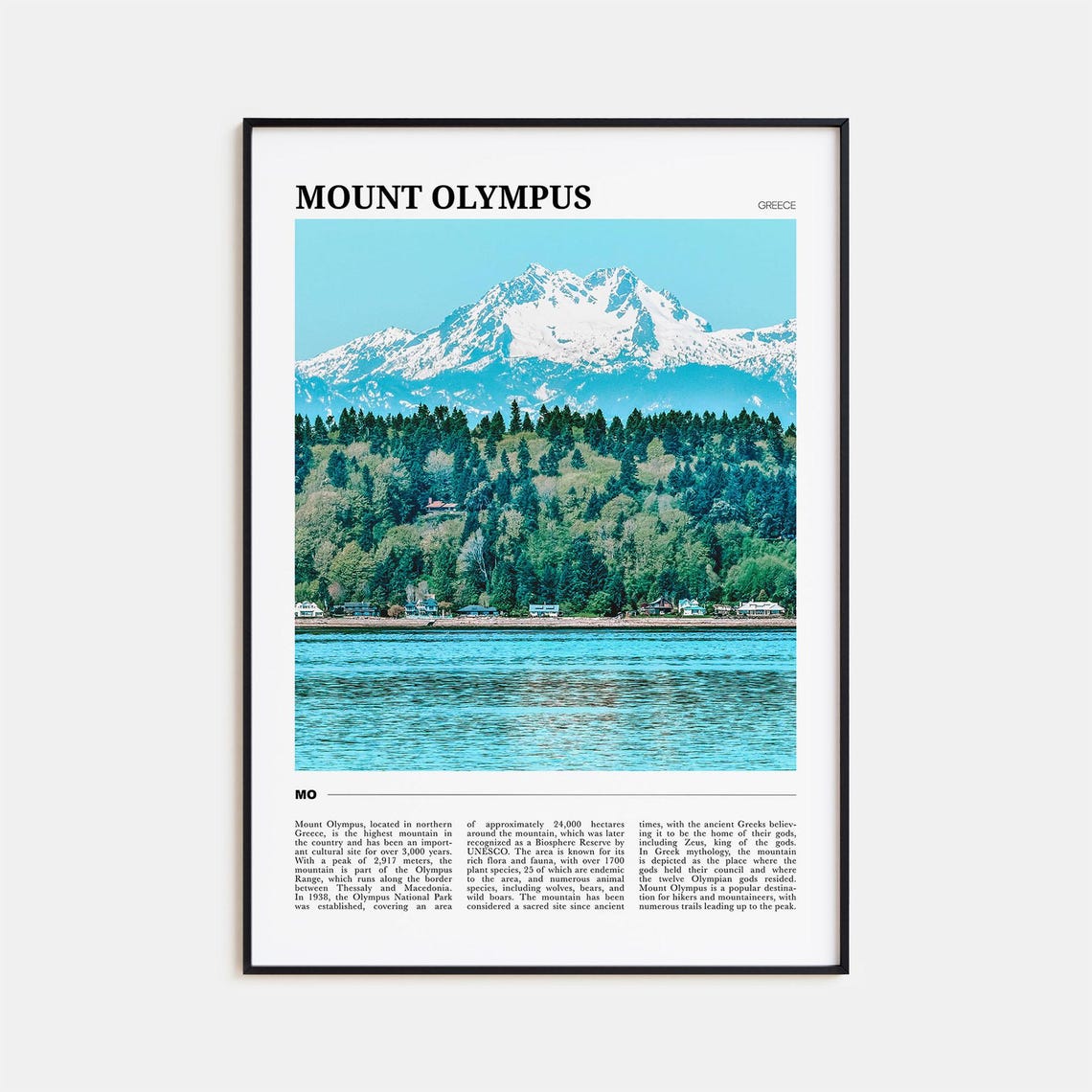 Mount Olympus Greece Snowcapped Peak Forest Lake View Travel Poster