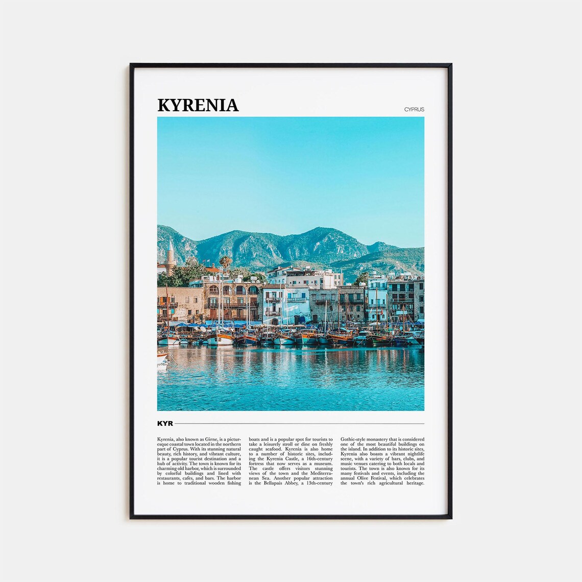 Kyrenia Cyprus Old Harbor Boats Mountain Waterfront Travel Poster