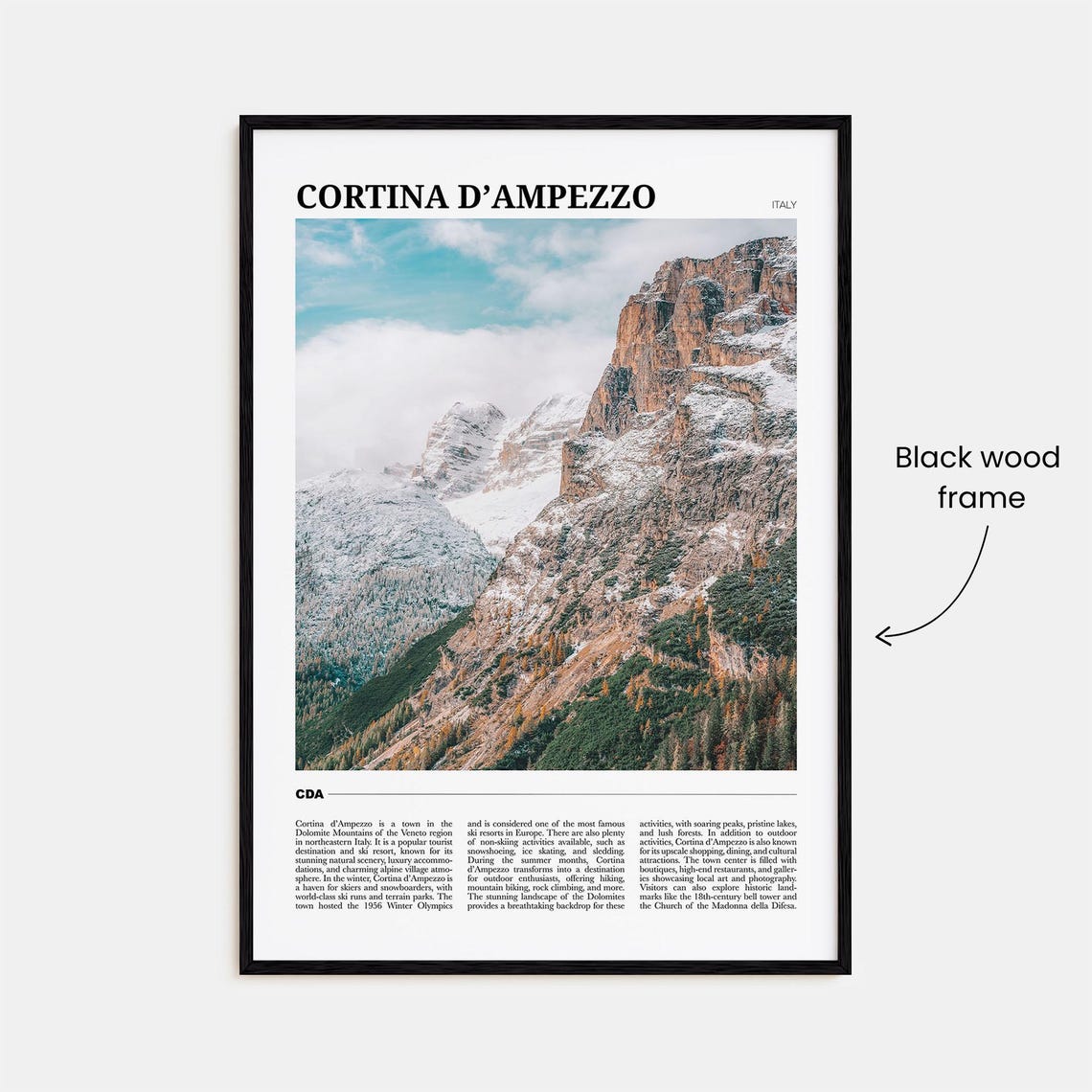 Cortina d'Ampezzo Italy Dolomites Winter Snow Peaks Travel Poster - Image 2