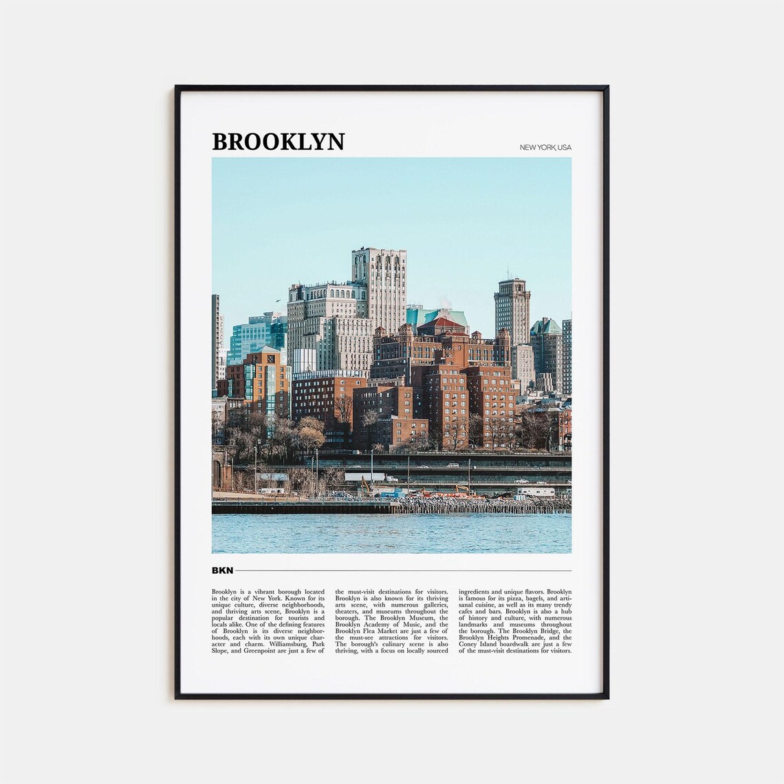 Brooklyn New York Skyline Waterfront Photo Urban Travel Poster