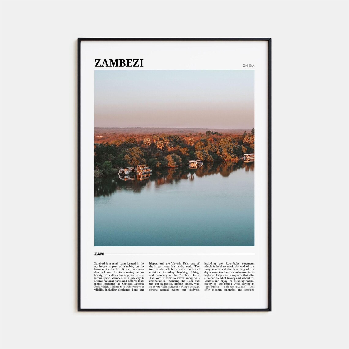 Zambezi Travel Poster, Zambia River Landscape