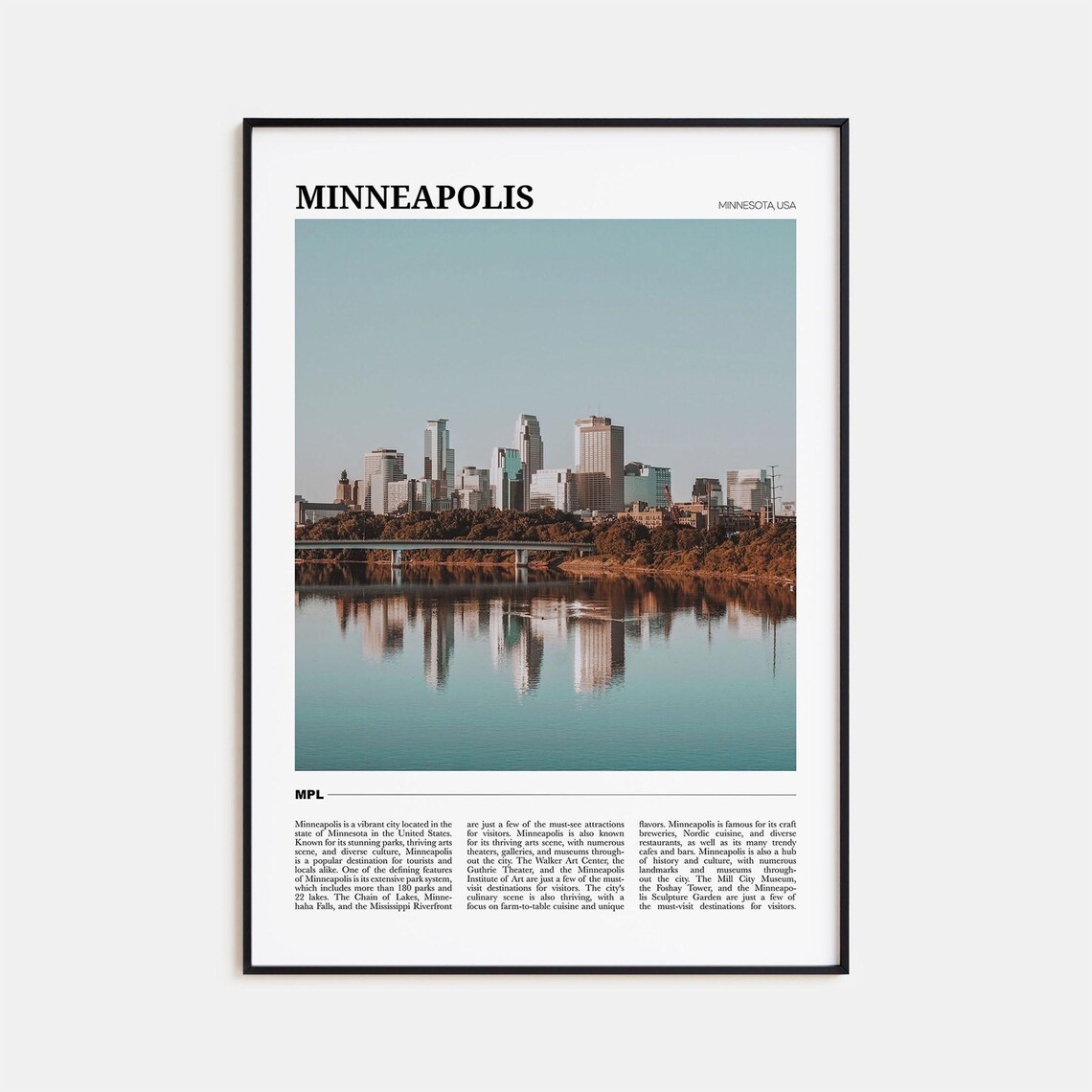Minneapolis Minnesota USA Skyline City Photography Travel Poster