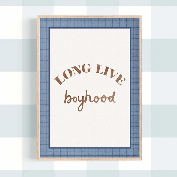 Long Live Boyhood Nursery Poster Navy Vintage Style Kids Decor
