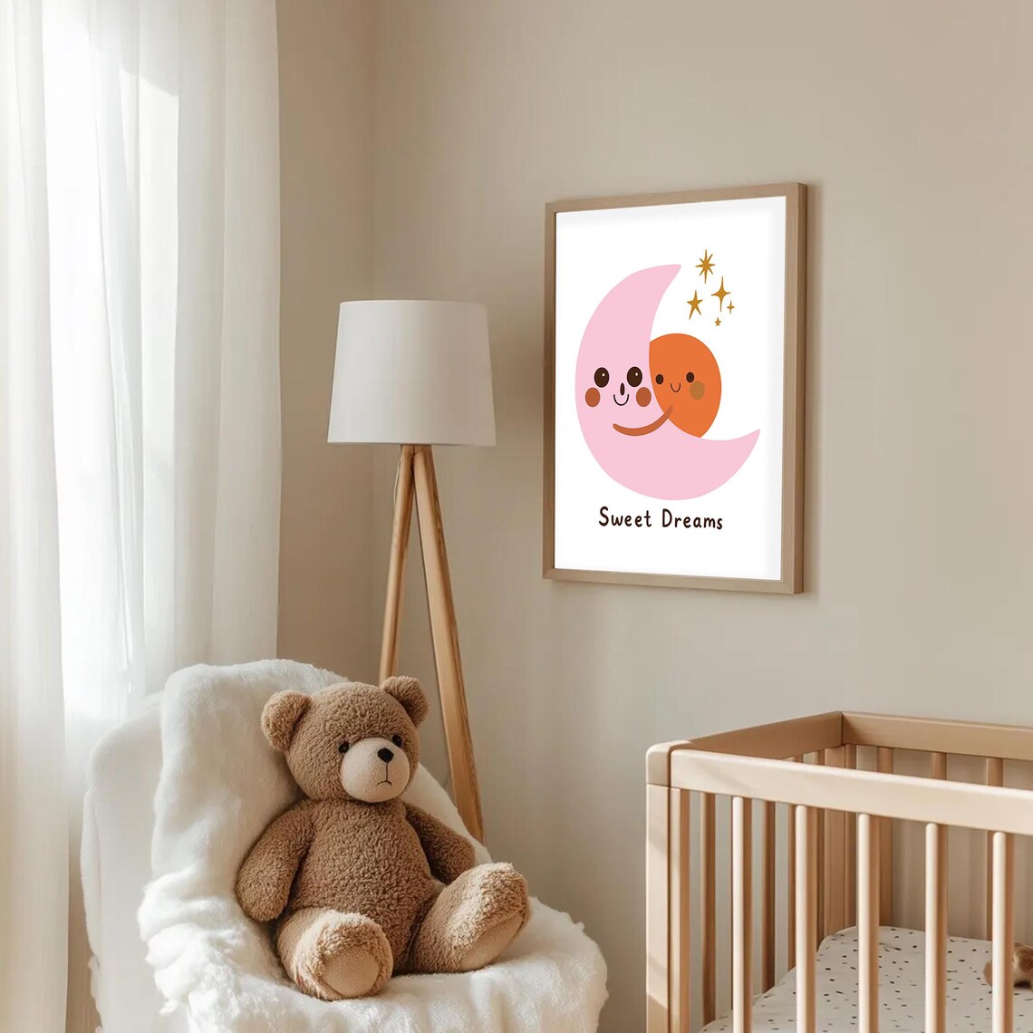 Sweet Dreams Moon and Stars Nursery Poster Cute Kids Room Decor