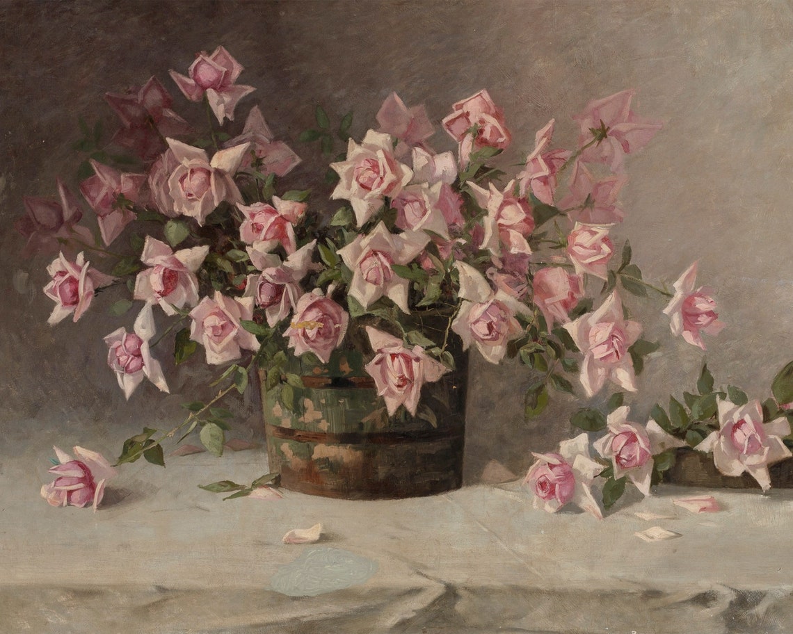 Vintage Rose Painting Vintage Flower Still Life Print Antique Art Floral Painting Vintage Art Flower Art Flowers Painting Rose Print - Image 3