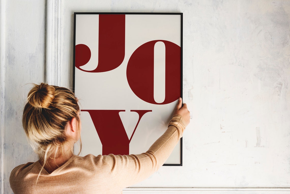 JOY Christmas Typography Red Beige Festive Holiday Decor Print - Image 3