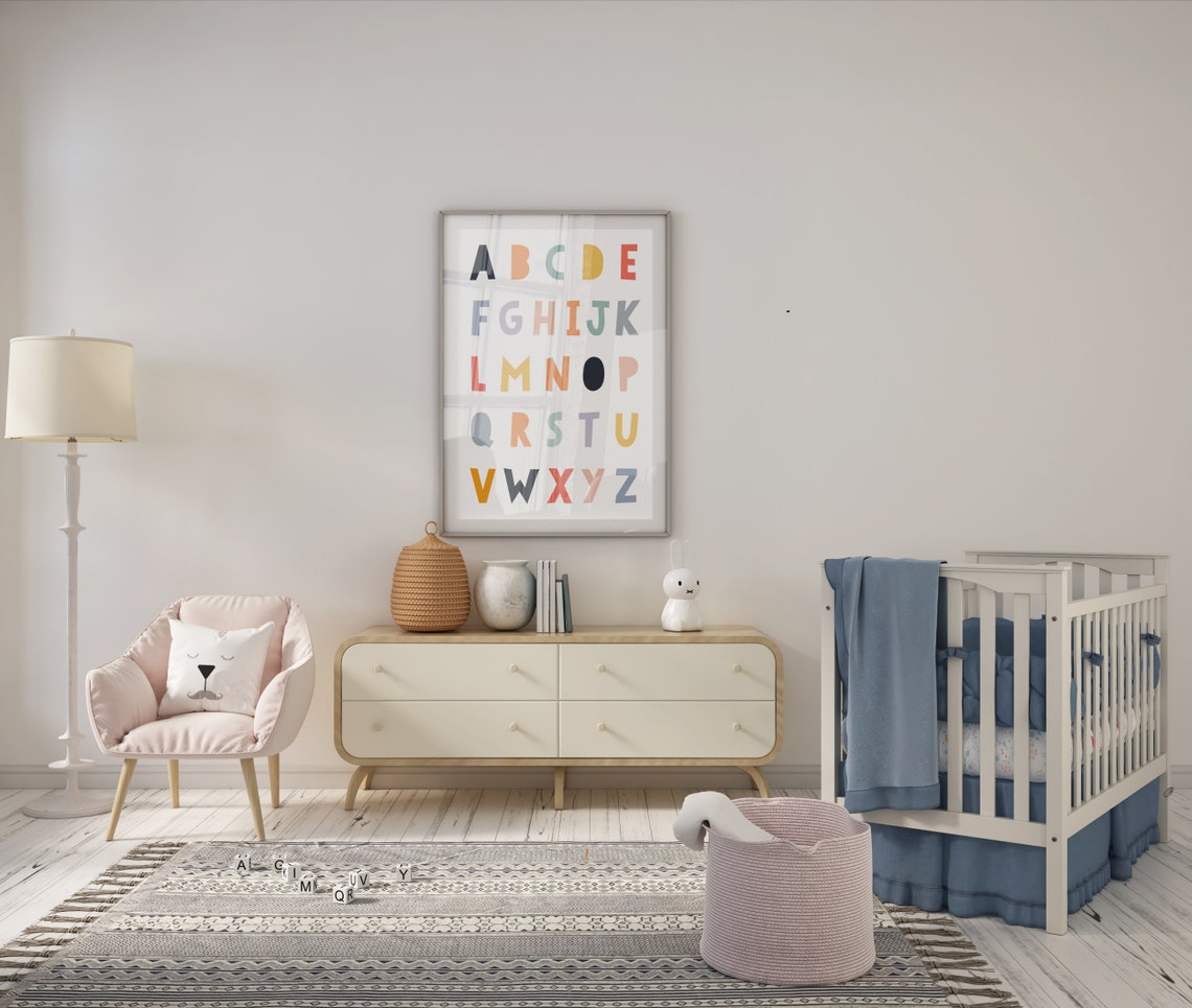 Pastel Boho Alphabet Letter Chart Nursery Kids Classroom Print - Image 3