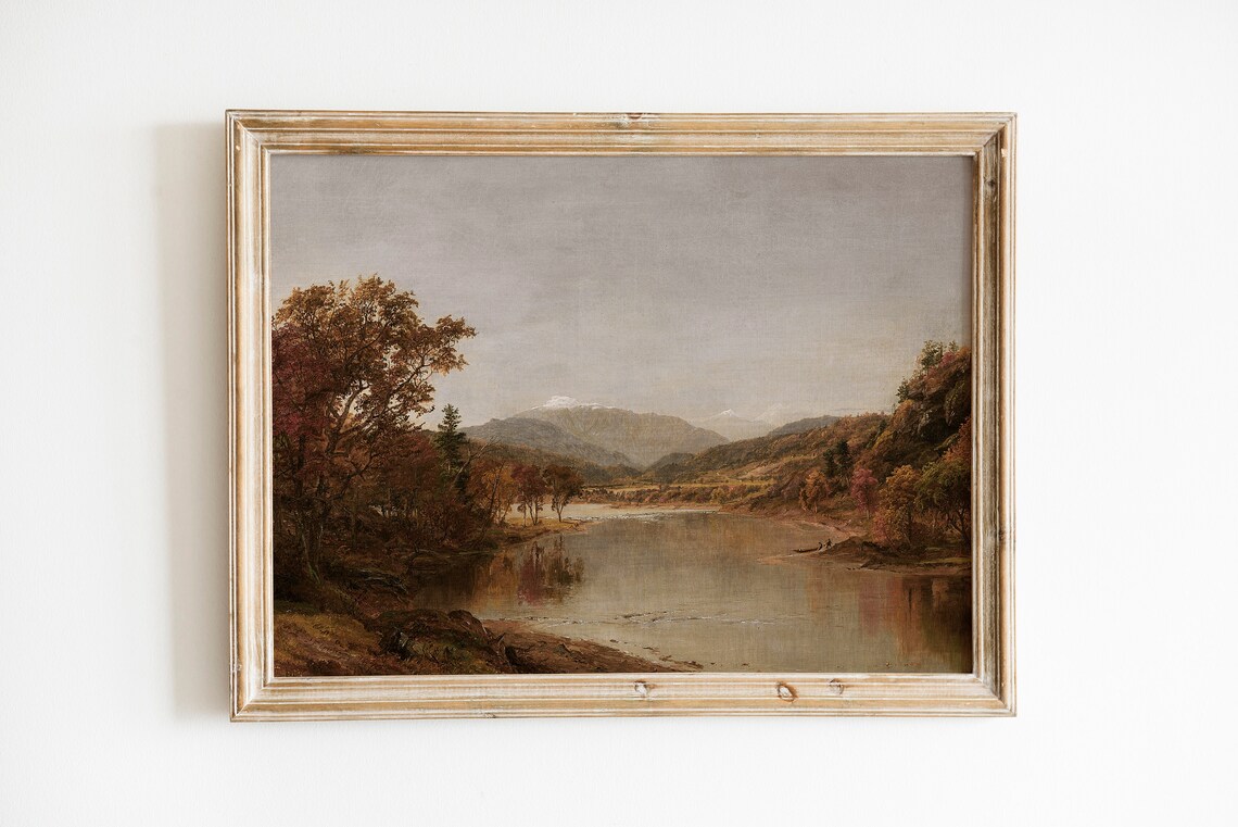 Autumn Lake and Mountain Vintage Oil Painting Landscape Poster - Image 3