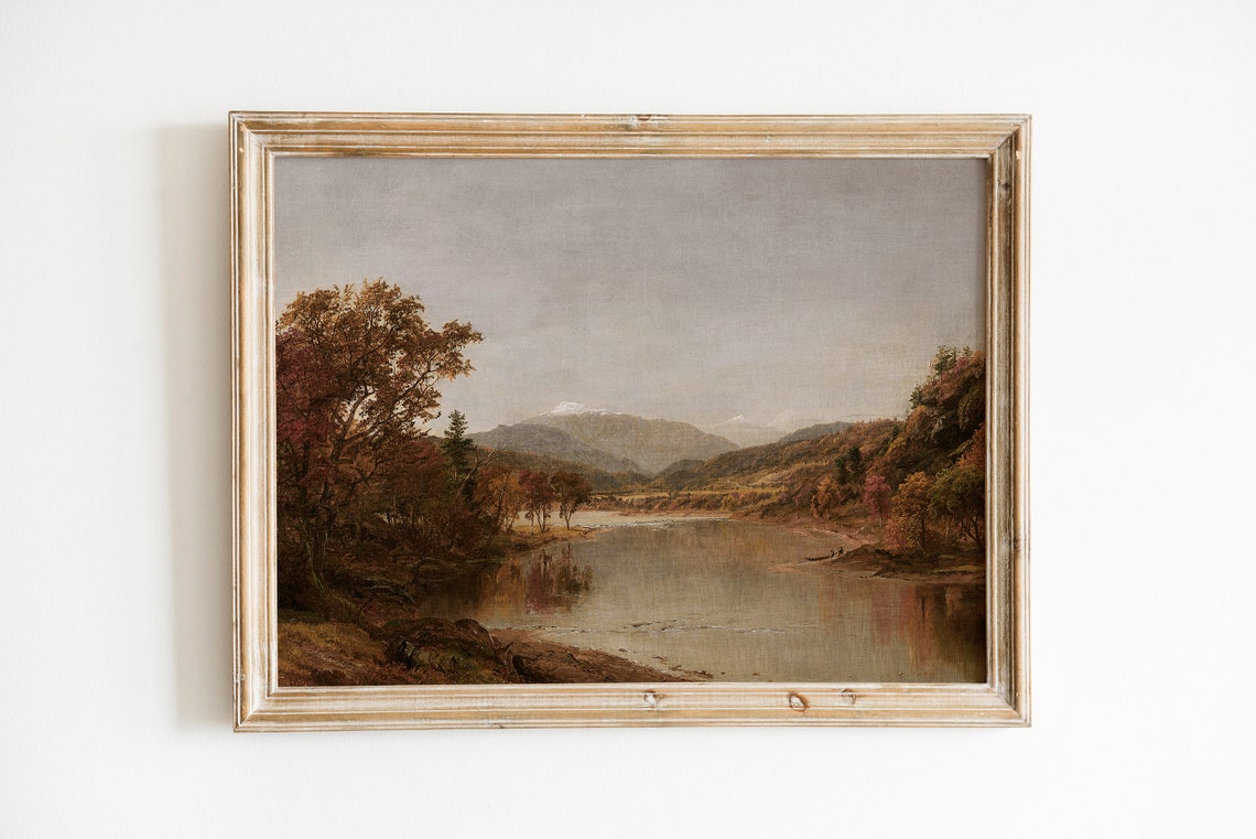 Fall Landscape Oil Paintingautumn Paintinglake Paintingvintage Paintingantique Oil Paintinggallery Wallvintage Rustic Decor - Image 3