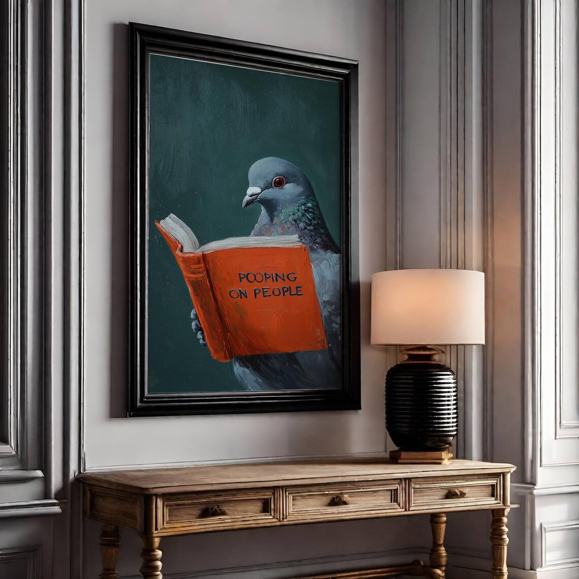Pigeon Reading Pooping on People Humorous Bird Print - Image 2