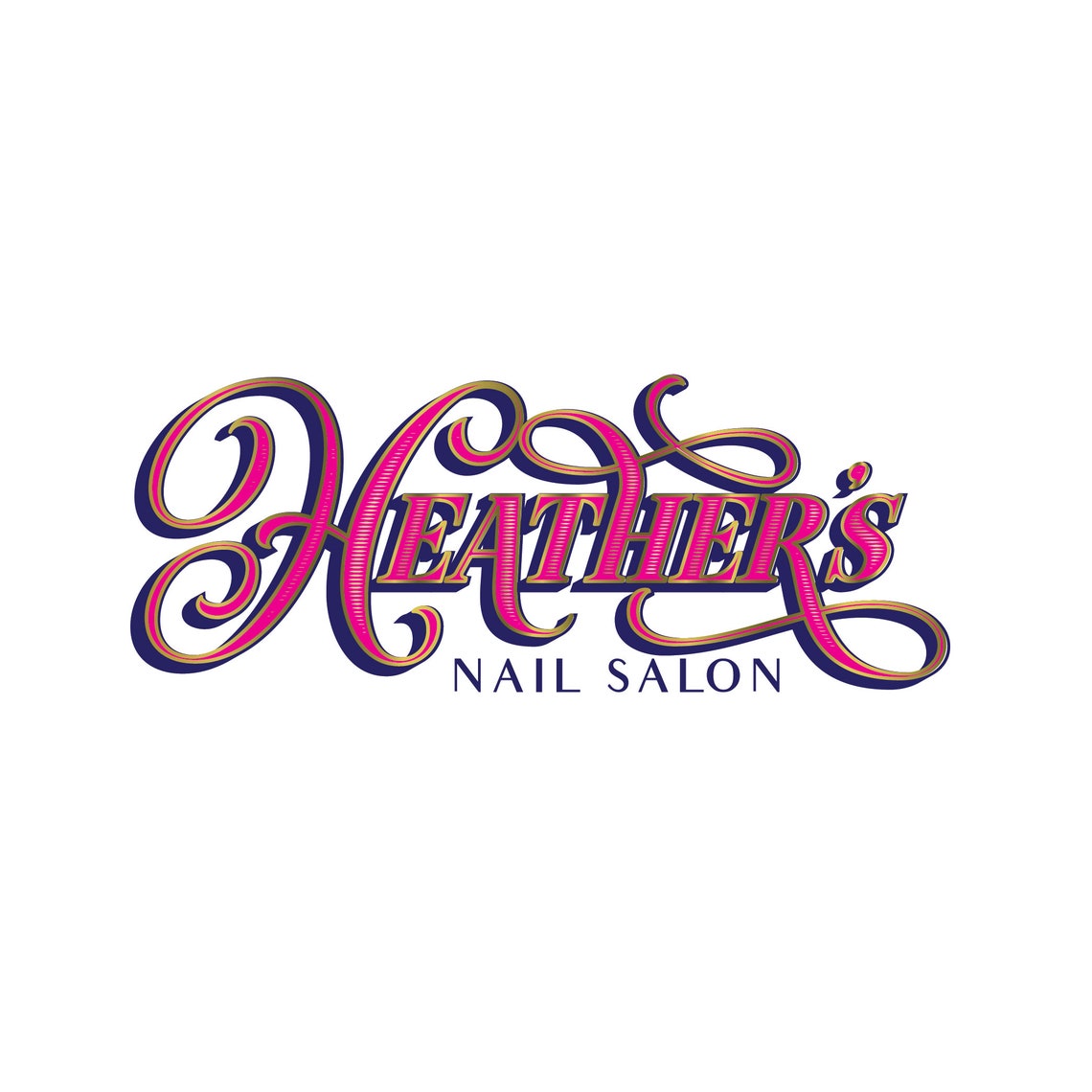 Heathers Retro Pink Script Nail Salon Vintage Logo Design Brand Print