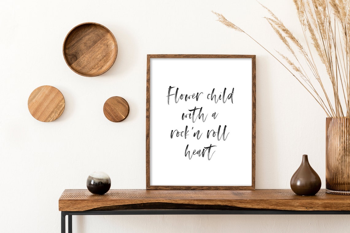 Flower Child With A Rock N Roll Heart Script Quote Boho Poster - Image 2