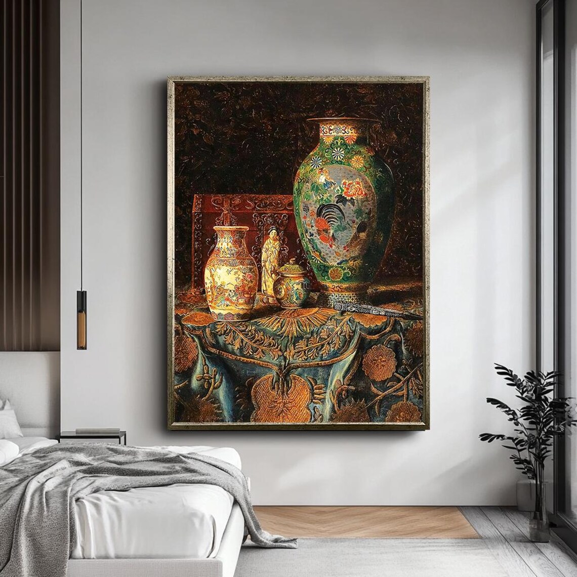 Antique Chinese Vases Ornate Still Life Gold Frame Classic Art Print - Image 3