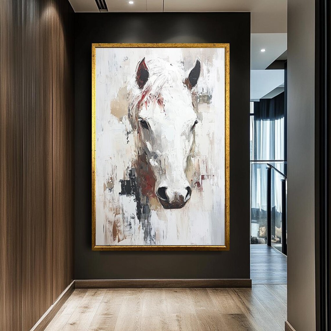 White Horse Portrait Expressive Brushstrokes Modern Animal Wall Art - Image 2