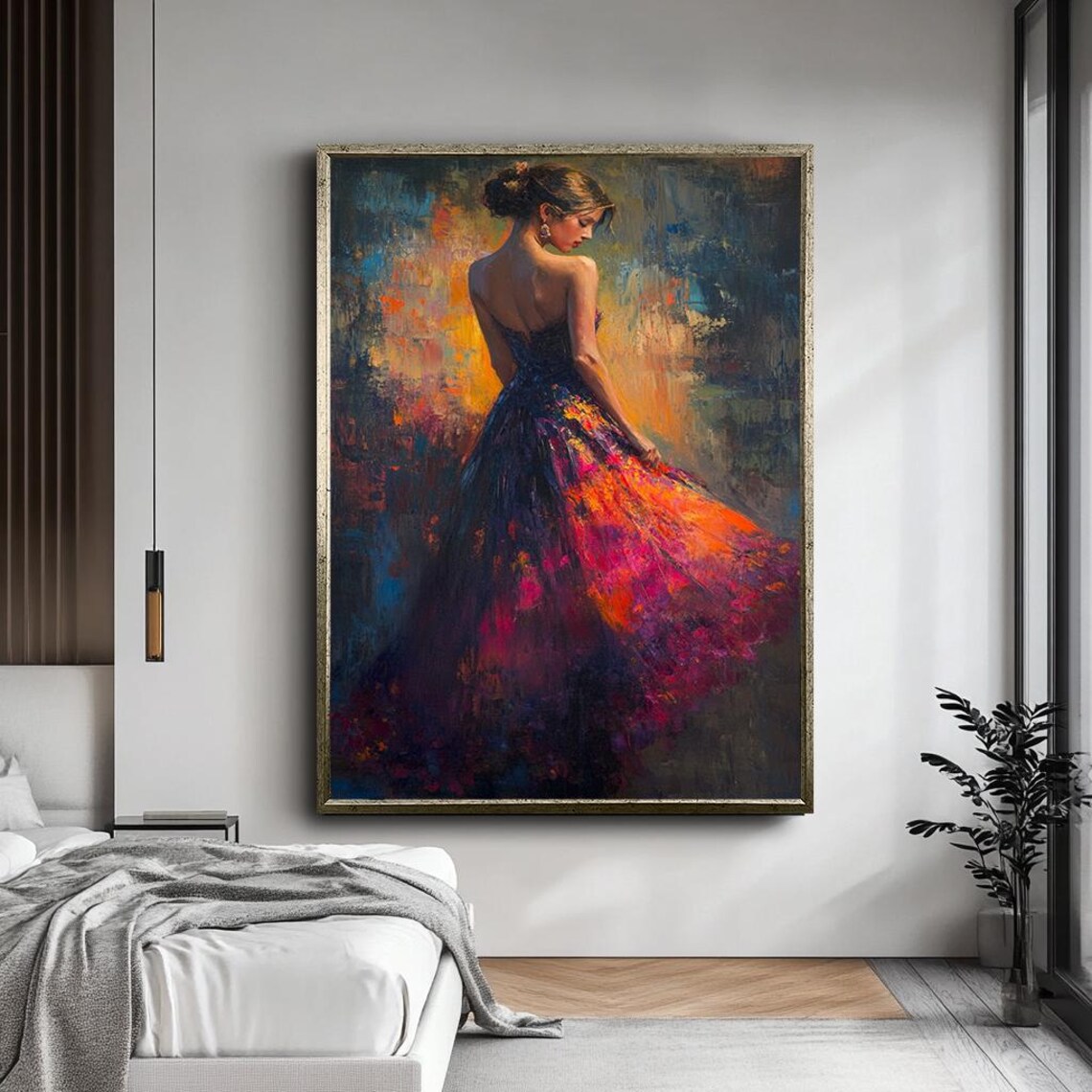 Vibrant Woman Flowing Multicolor Dress Impressionist Painting Poster - Image 4