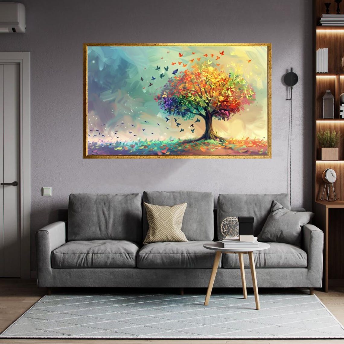 Rainbow Tree Of Life Colorful Birds Flying Joyful Nature Art Poster - Image 2