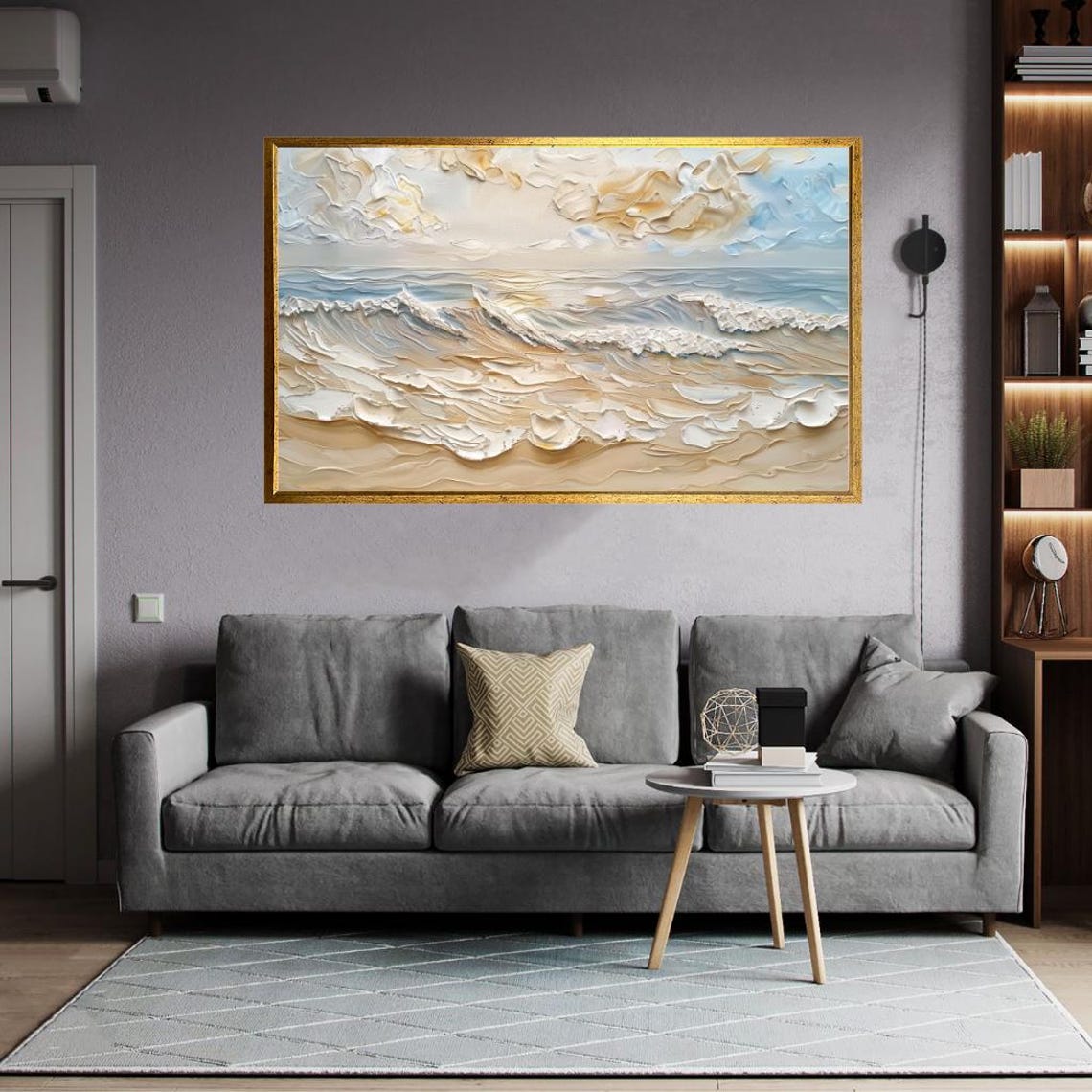 Textured Ocean Wave Painting Beige Coastal Palette Knife Art Poster - Image 2