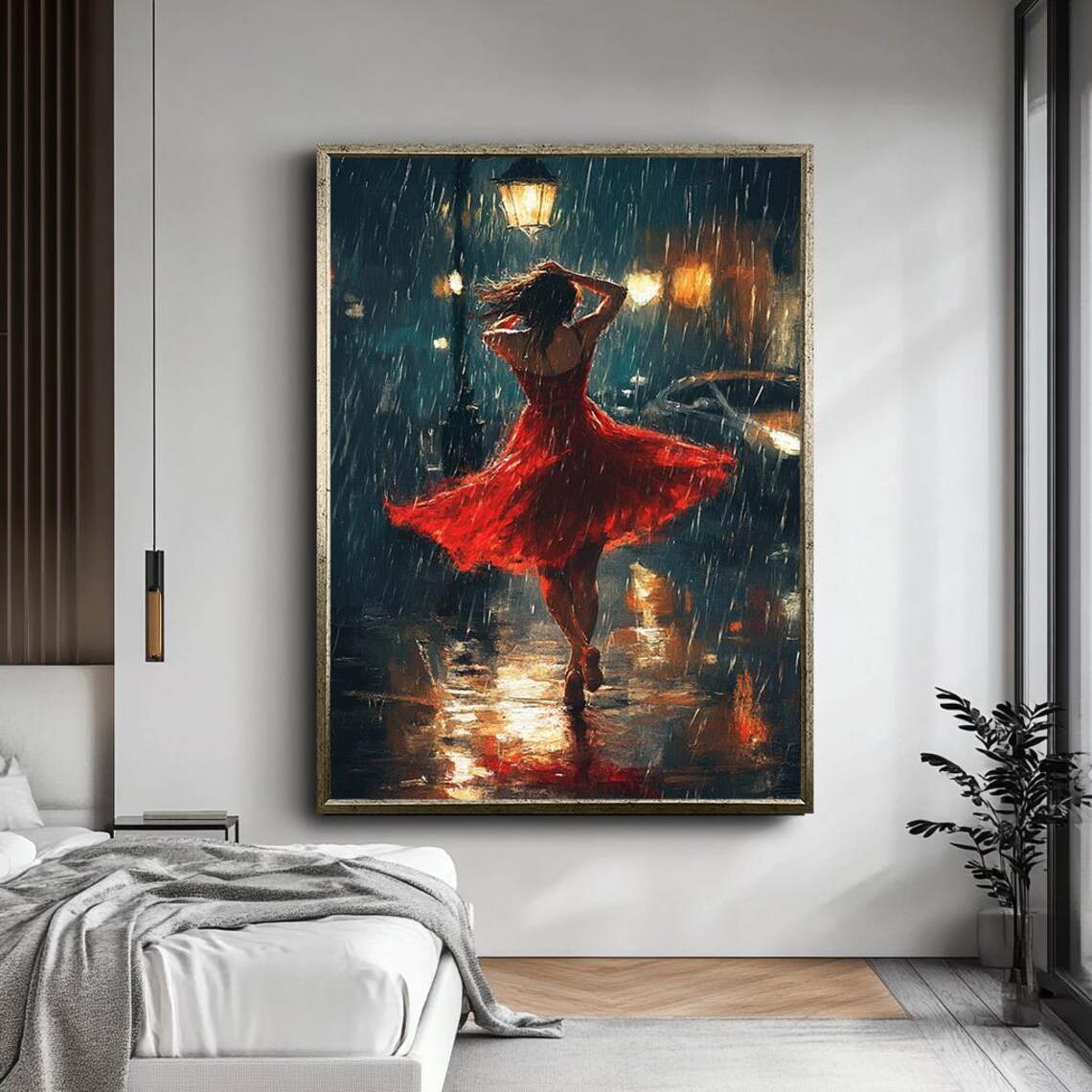 Dancing Woman in Red Dress, Romantic Cityscape Art Print - Image 5