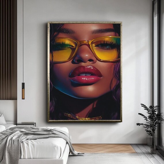 Yellow Sunglasses Glam Woman Neon Portrait Pop Fashion Art Poster