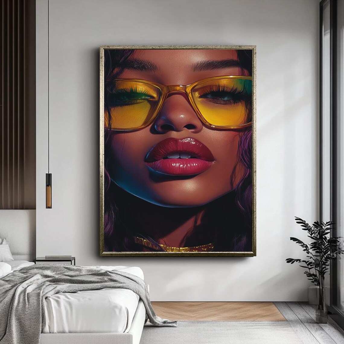 Yellow Sunglasses Glam Woman Neon Portrait Pop Fashion Art Poster