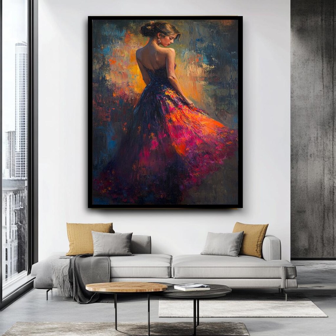 Vibrant Woman Flowing Multicolor Dress Impressionist Painting Poster - Image 3