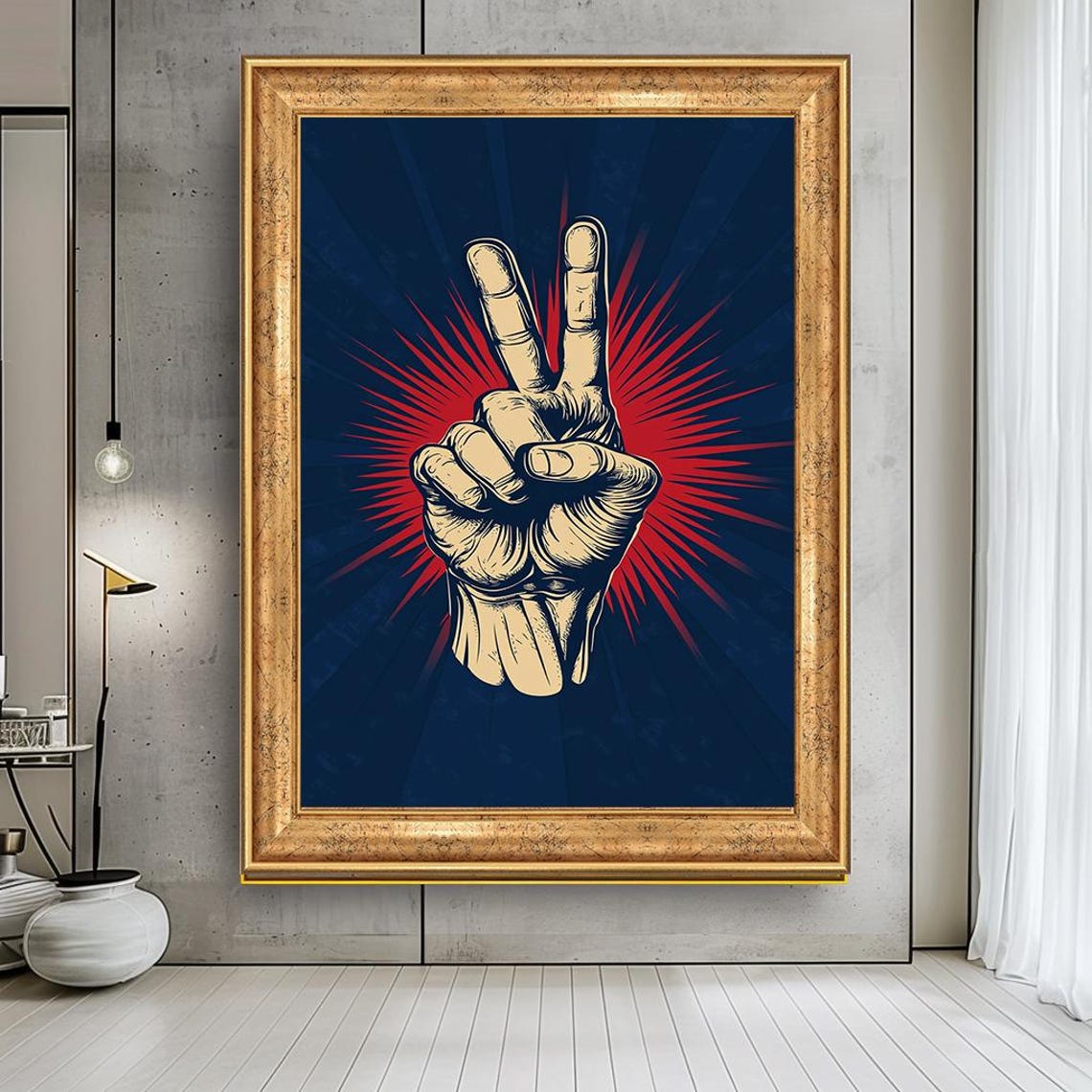 Raised Victory Peace Hand Sign Retro Pop Bold Statement Wall Art