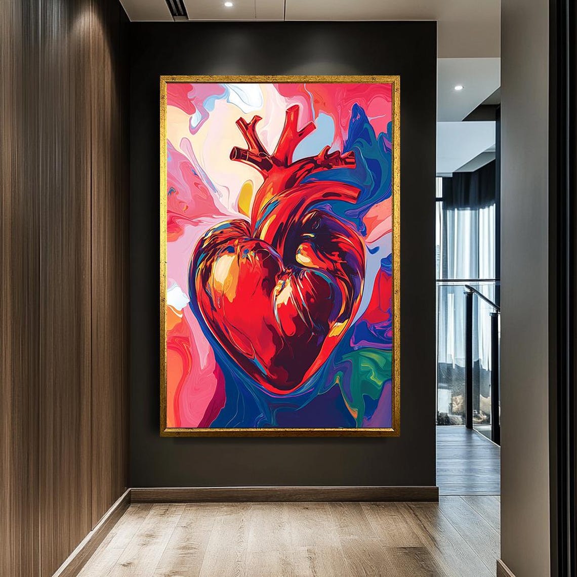 Anatomical Heart Red Pop Art Colorful Abstract Modern Love Wall Print - Image 2