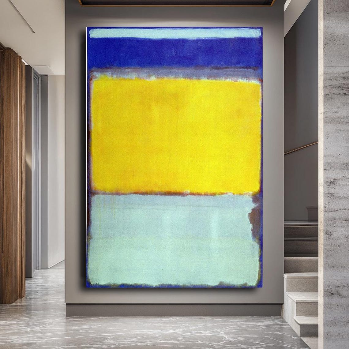 Blue Yellow Color Block Abstract Bold Minimalist Modern Wall Art - Image 3