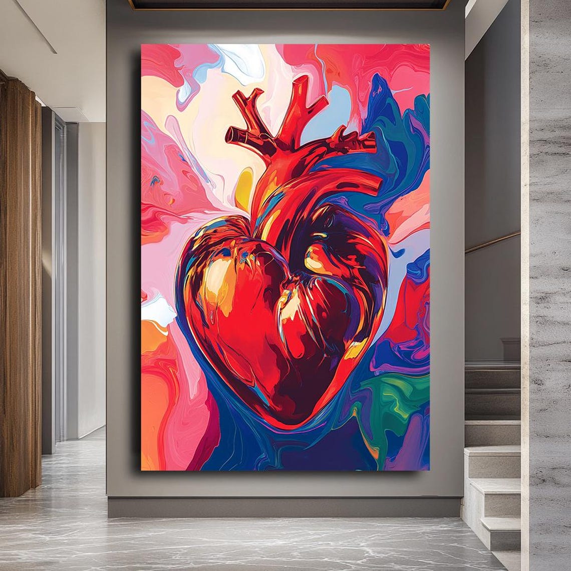 Anatomical Heart Red Pop Art Colorful Abstract Modern Love Wall Print - Image 3