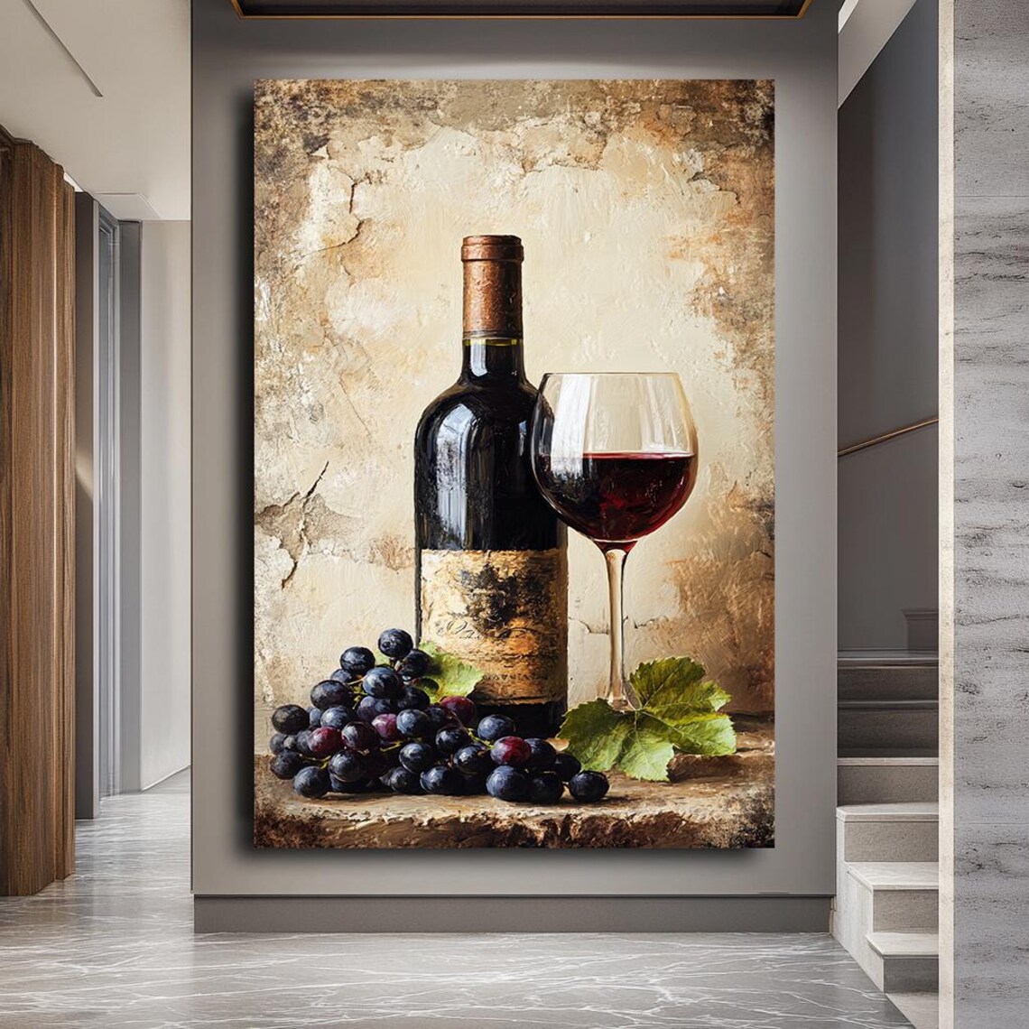 Wine Bottle and Grapes Vintage Still Life Art Print - Image 5