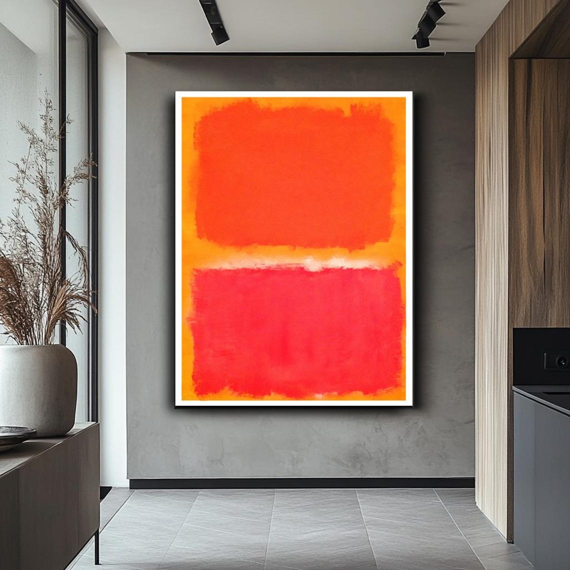 Red Orange Color Block Abstract Rothko Style Minimalist Wall Art - Image 2