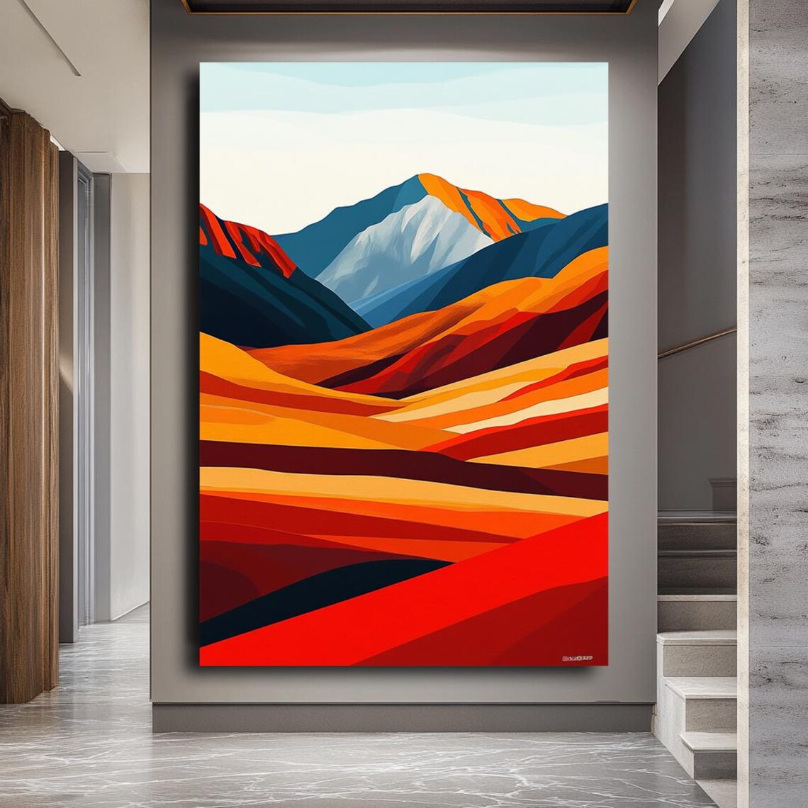 Bold Abstract Mountain Landscape Sunset Stripes Modern Art Poster - Image 3