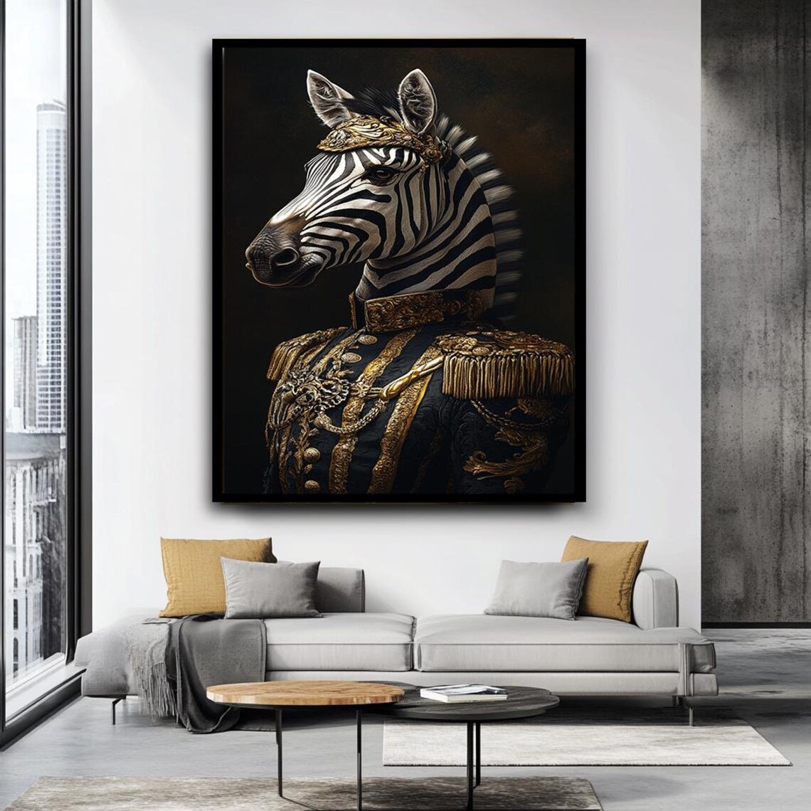 Royal Zebra Regal Military Attire Noble Animal Portrait Whimsical Print - Image 5