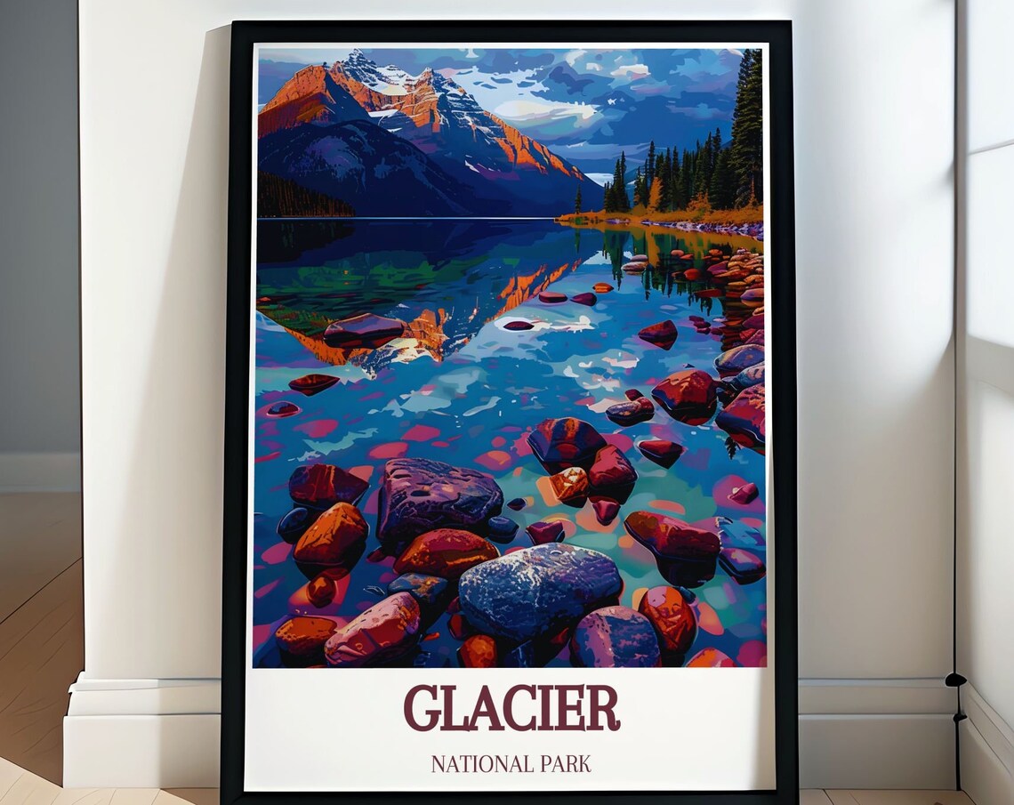 Glacier National Park Lake Reflection Mountain Travel Poster
