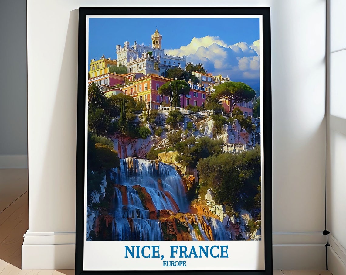 Nice France Cascading Waterfall Charming Old Town Riviera Poster