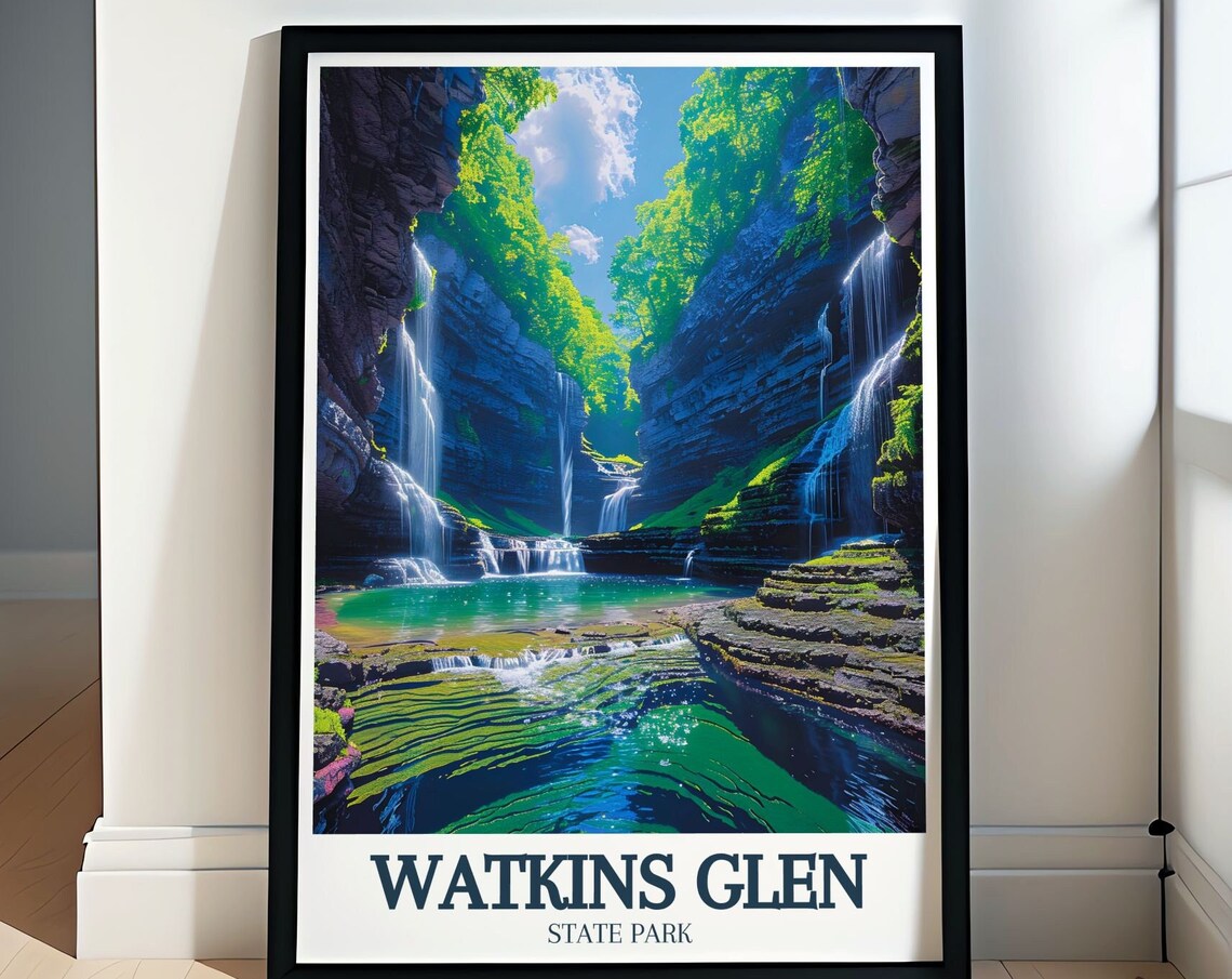 Watkins Glen State Park Emerald Pool Waterfall Cascades Travel Poster