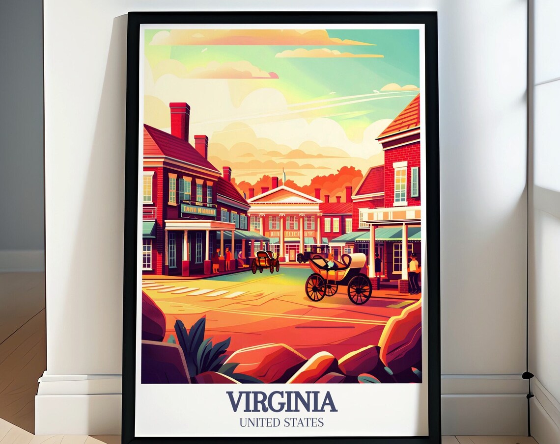 Virginia Colonial Street Horse Carriage Historic Town Scene Poster