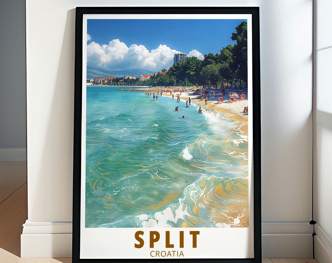 Split Croatia Turquoise Beach Swimmers Sunny Summer Coastline Poster