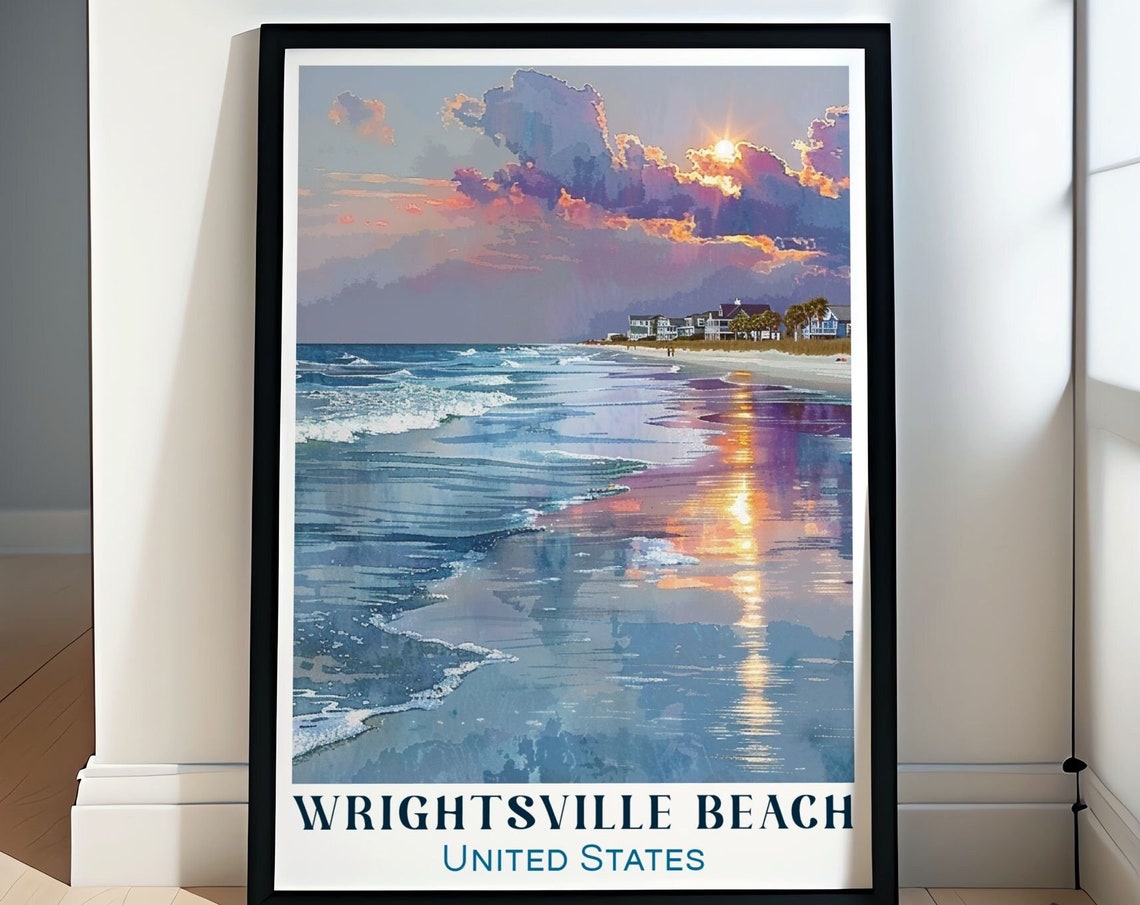 Wrightsville Beach Sunset Waves North Carolina Travel Poster