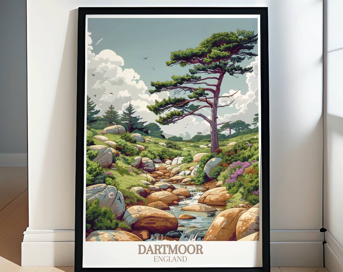 Dartmoor England Pine Stream Rocky Moorland Valley Scenic Poster