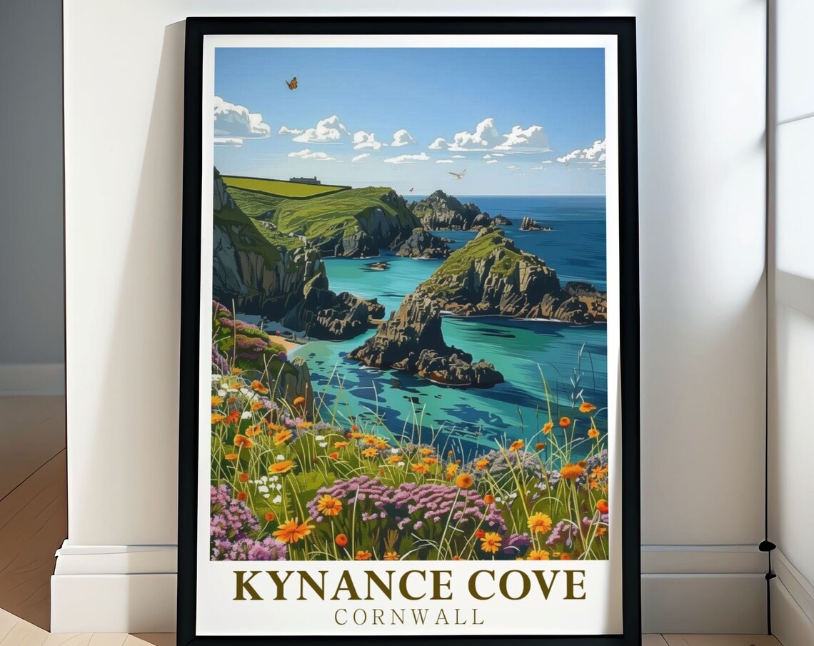 Kynance Cove Beautiful Wildflower Meadow Above the Cornish Sea Poster