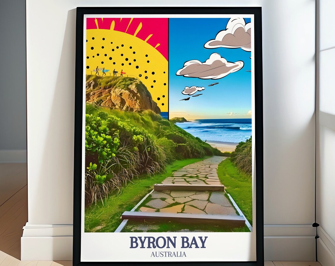 Cape Byron Walking Track Surfers Pop Art Sun Over Byron Bay Poster