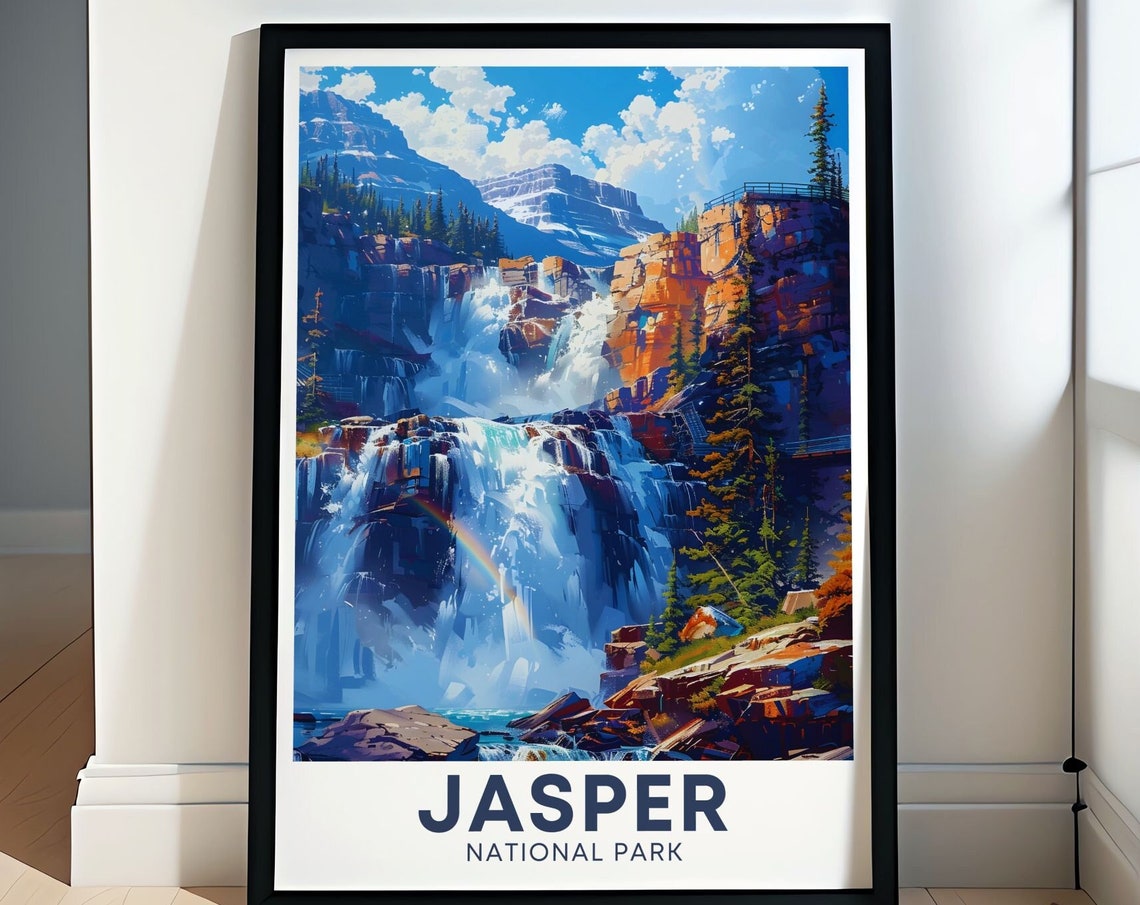 Jasper National Park Athabasca Falls Rainbow Mist Canyon Poster
