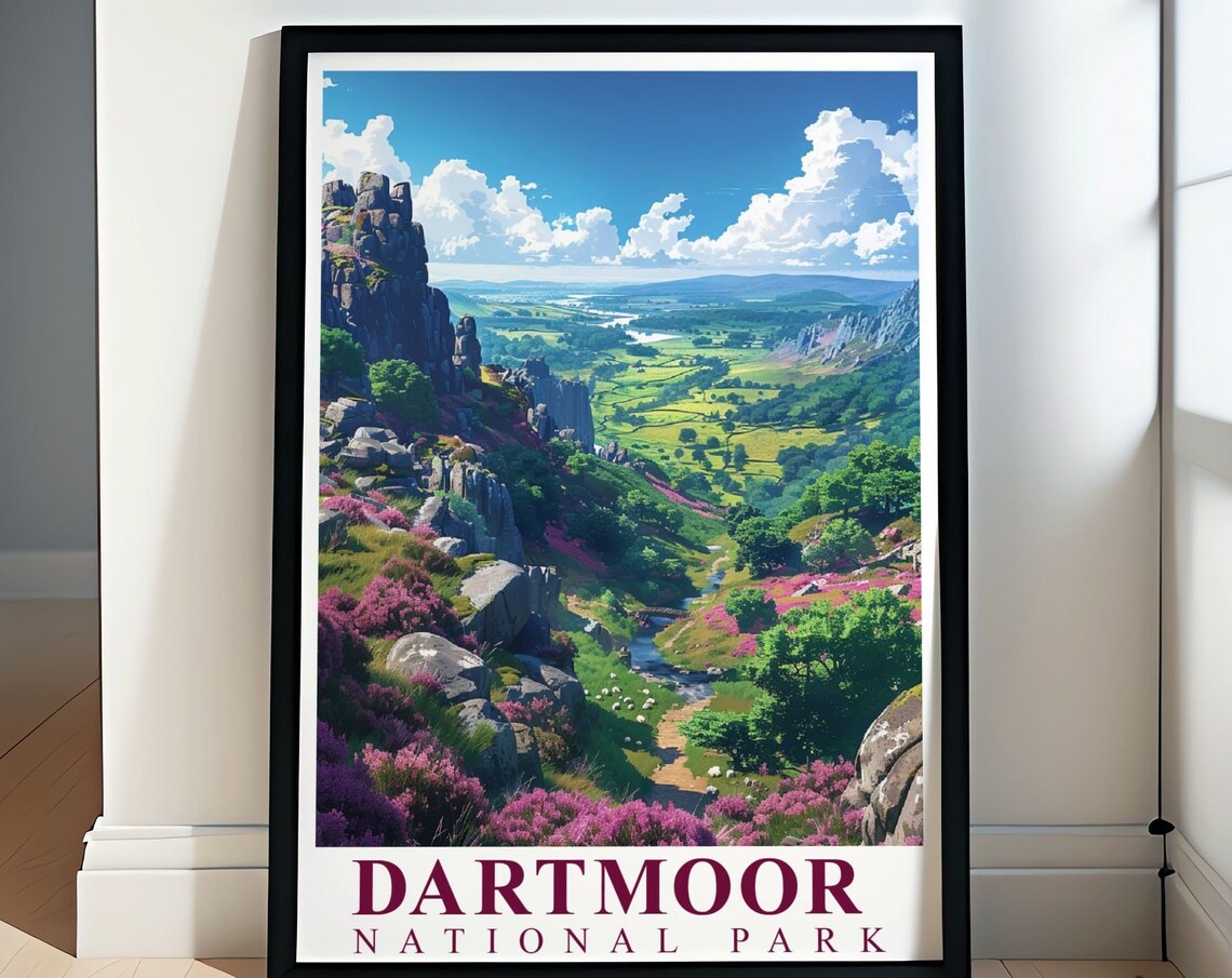 Dartmoor National Park Heather Moorland Valley Travel Poster
