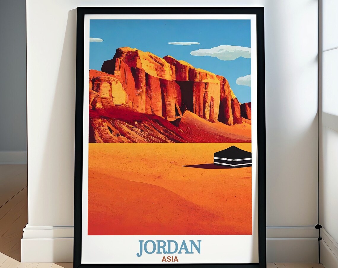 Jordan Wadi Rum Desert Red Cliffs Bedouin Tent Travel Poster